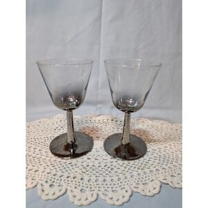 Pair Vintage Silver Fade Bar Glasses: Dorothy Thorpe Cordial Wine Stem France
